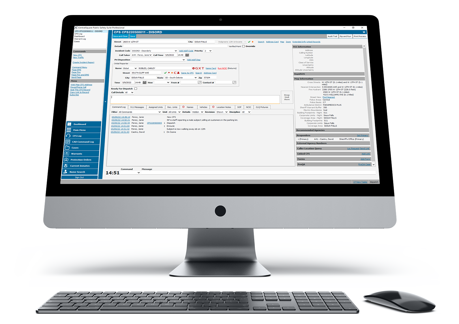 CentralSquare's CAD software is displayed on a desktop computer.
