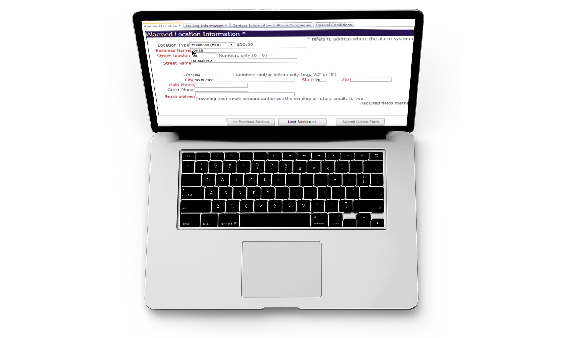 A laptop mockup of the CryWolf solution.