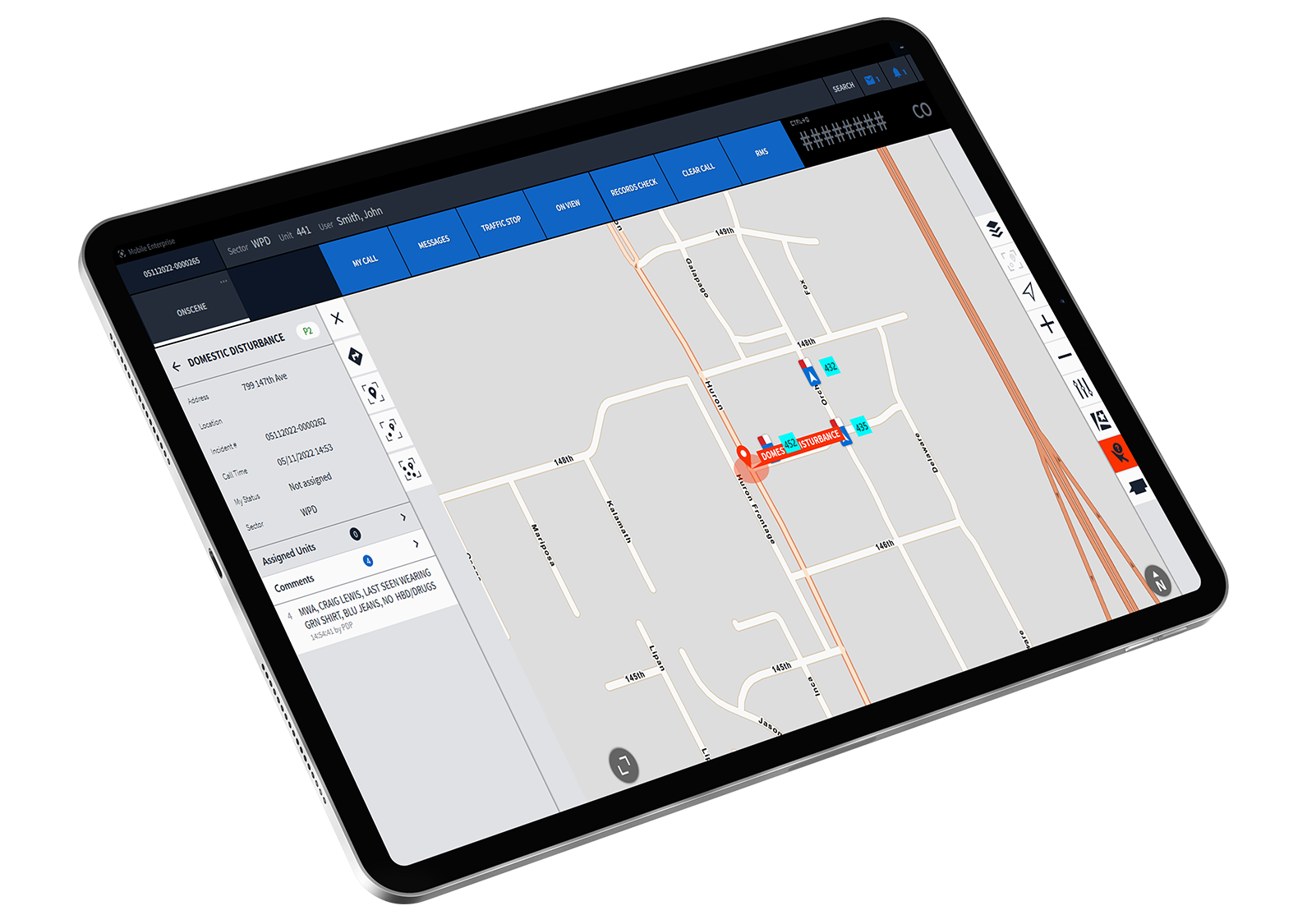A screenshot of CentralSquare's software on a tablet.