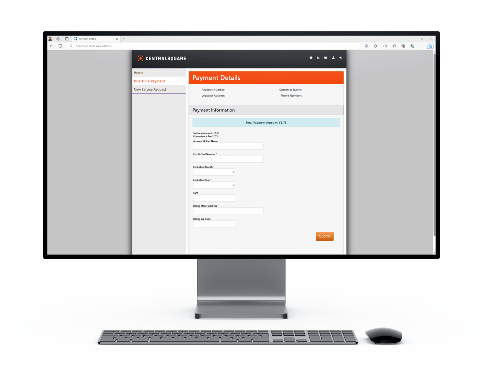 A desktop displays CentralSquare's Payments solution interface.